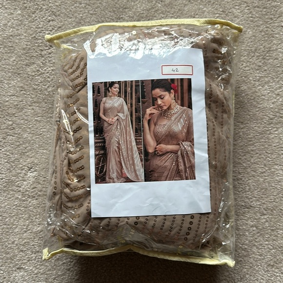 Gold Sequin Saree - Picture 1 of 8